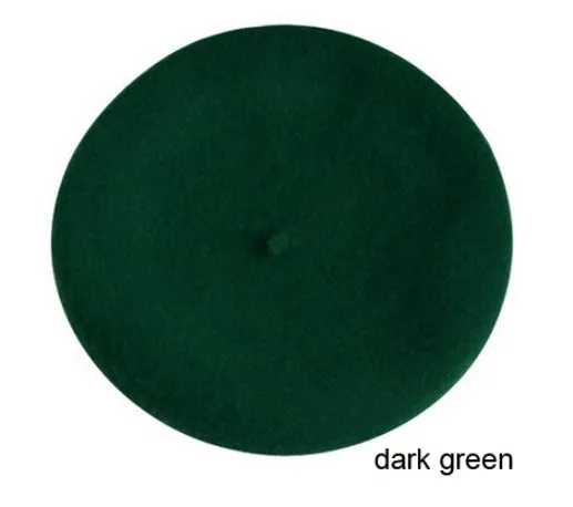 dark green Дешевая модная новинка, женский шерстяной Одноцветный берет, женская кепка s, зимняя универсальная теплая прогулочная Кепка, 20 цветов - Цвет: dark green