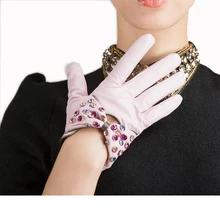 Женские кожаные перчатки с большим бантом, рукавицы, локомотив, короткие перчатки из натуральной овчины, осенне-зимние теплые женские перчатки для вождения