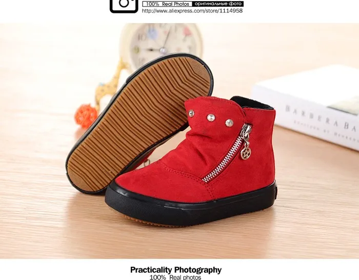 Brand 2015 Autumn Children Shoes Flock Leather Flat Rubber Sole Kids Boots Abkle Short Plush Fashion Snow Boots For Girls Boys (7)