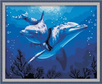 

Digital oil painting DIY special living room landscape couples married painted decorative painting 40*50 dolphin love