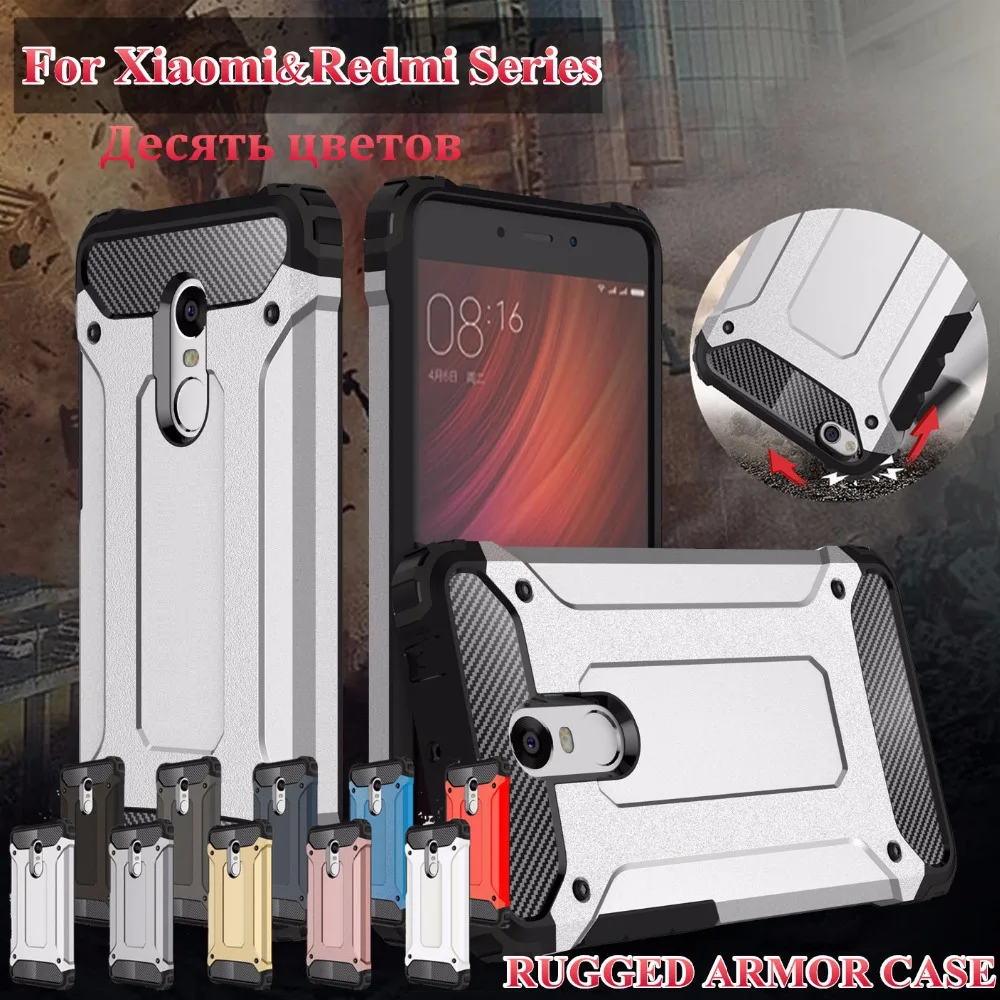 

Redmi 4X 5A Pro Note 3 4 5 Plus 3S Hybrid Armor Silicon PC Cases For Xiaomi Note 2 6 5S Plus 5C A1 Rugged Shockproof Back Cover