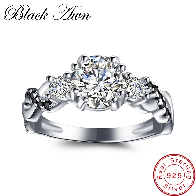 

[BLACK AWN] 3Gram Genuine 925 Sterling Silver Jewelry Neo-Gothic Black&White Stone Engagement Rings for Women C346