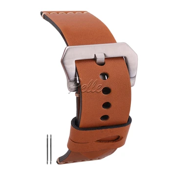 

Pelle 24mm Genuine Leather Watch Band Vintage Strap Flat Brown Replacement Wrist Straps Double Layer