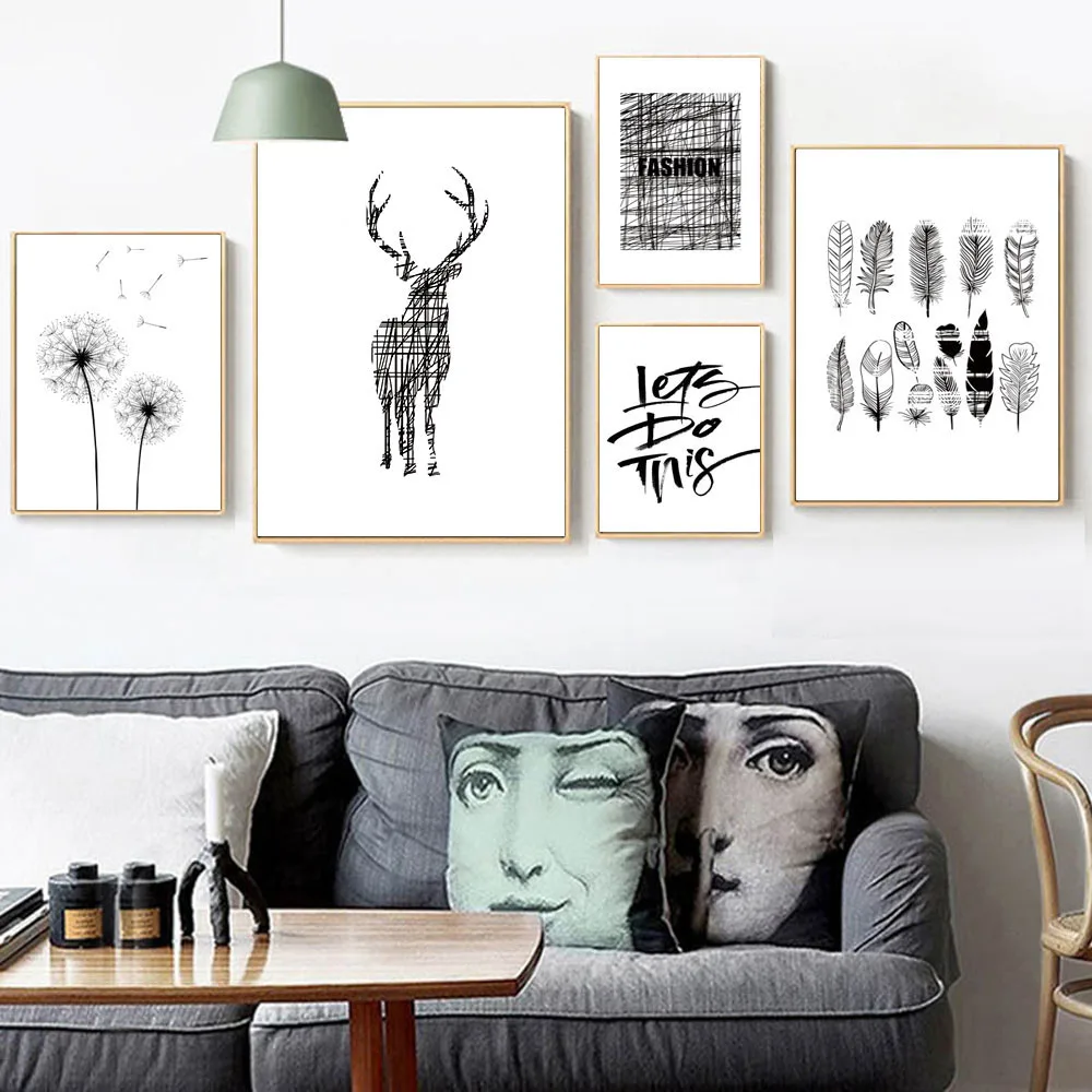 

Abstract Canvas Paintings Poster Nordic Minimalist Painting Dandelion Wall Picture Black And White Posters And Prints Unframed