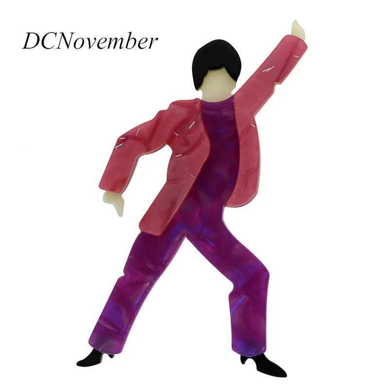 

4 Colors Paris Figural John Travolta Disco Dance Resin Brooch Pin Acrylic Acetate Celluloid Brooch Gifts DCNovember