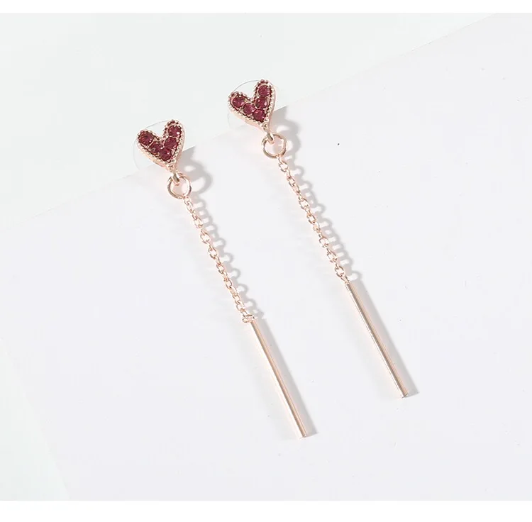 925 Love Eardrop Girl Super Fairy Temperament Simple Baitaan Earrings Small Fresh Sweet tassels Long-style Personality (11)