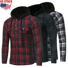 Brand New Style Plus Size Men Casual Long Sleeve Plaid Hooded Checked Pullover Shirt Tops Blouse