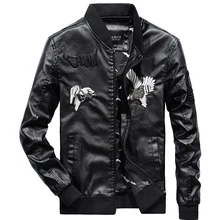 2019 Spring Autumn PU Leather Jacket Men Slim Fit Embroidery Coat Stand Collar Jackets Solid Color Casual Leather Coat WN43 hanqiu leather jacket men winter autumn pu faux leather solid jackets slim fit zipper pocket stand collar casual men jacket