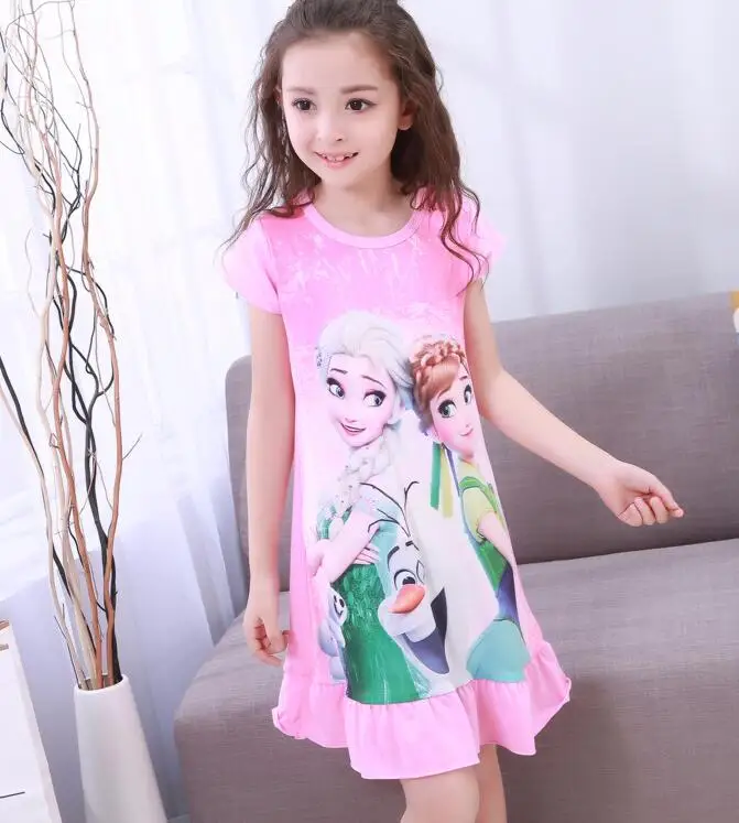 Для девочек; ночные рубашки «Принцесса» летние шорты рукавом мультяшная Ночная сорочка трикотажные детские пижамы, одежда для сна, Для детей ночная рубашка для девочек XIN485 - Цвет: model 14