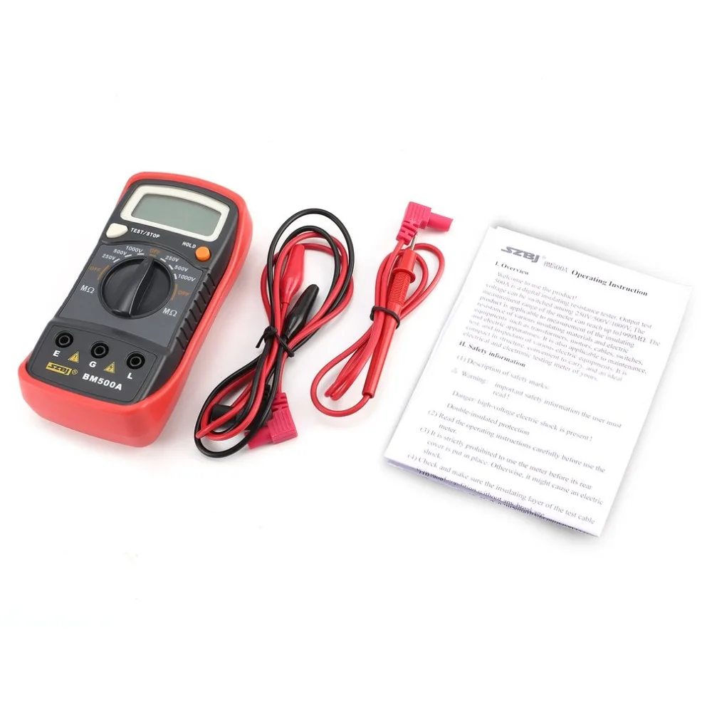 

BM500A 1000V Digital Megger Auto Range Insulation Resistance ohm Meter Tester Megohmmeter Multimeter Voltmeter LED indication