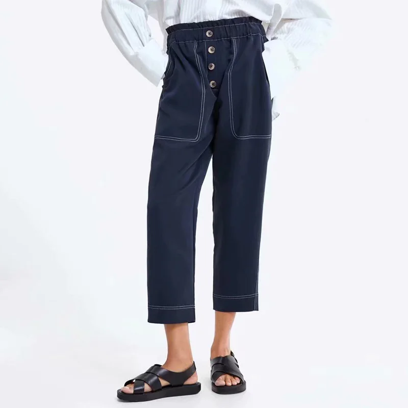 YNZZU 2019 Autumn new fashion soild botton casual women pants High waist elastic wasit good quality Loose harem trousers YB333 YNZZU 2019 Autumn new fashion soild botton casual women pants High waist elastic wasit good quality Loose harem trousers YB333