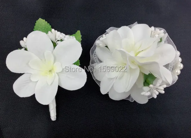 White Wedding Corsages And Boutonnieres For Prom Bride Bridesmaid White Wedding Corsages And Boutonnieres For Prom Bride Bridesmaid Sister Fabric Wrist Flower Bracelet Bridal Brooch