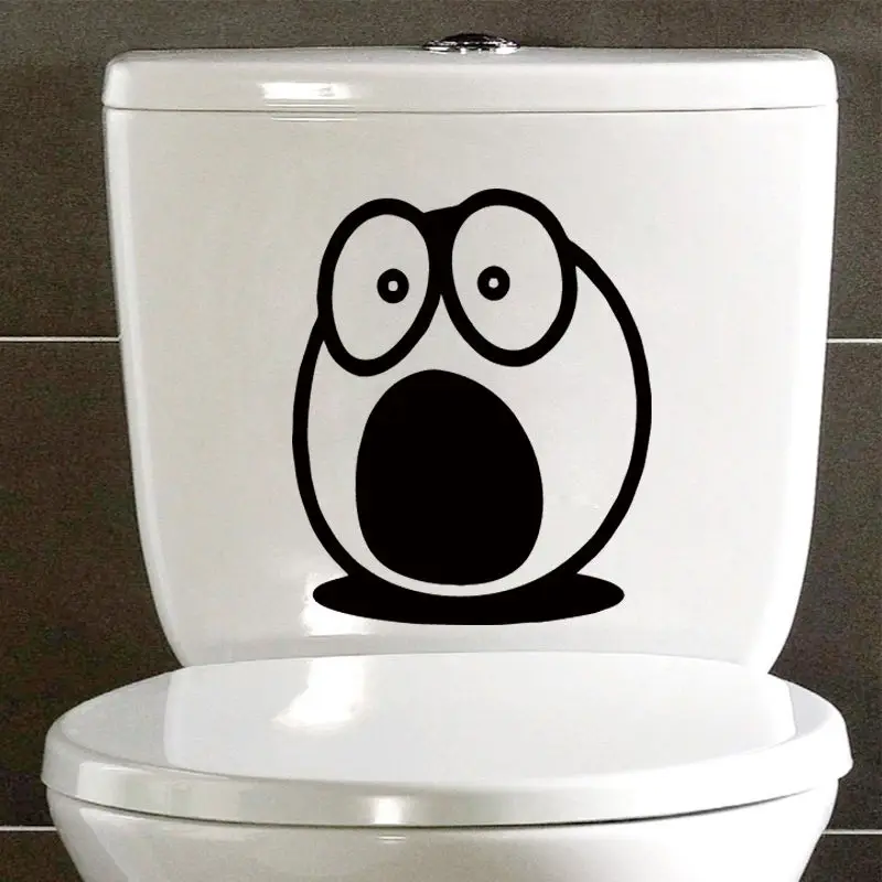 Shocked Funny Face Toilet Decal Art Decor Bathroom Wall Sticker Black