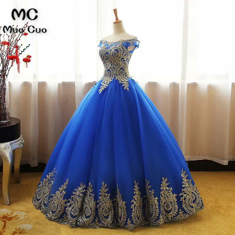 Aqua Blue Quinceanera Dresses Tulle Withh Gold Appliques Lace Sweet 16 Dresses Ball Gowns Vestidos De 15 Anos Debutante (1)