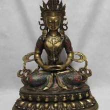 Bi002642 19 Медь Бронза Перегородчатой Долголетия Амитаюс Кван-инь Гуань Инь Богиня Статуя