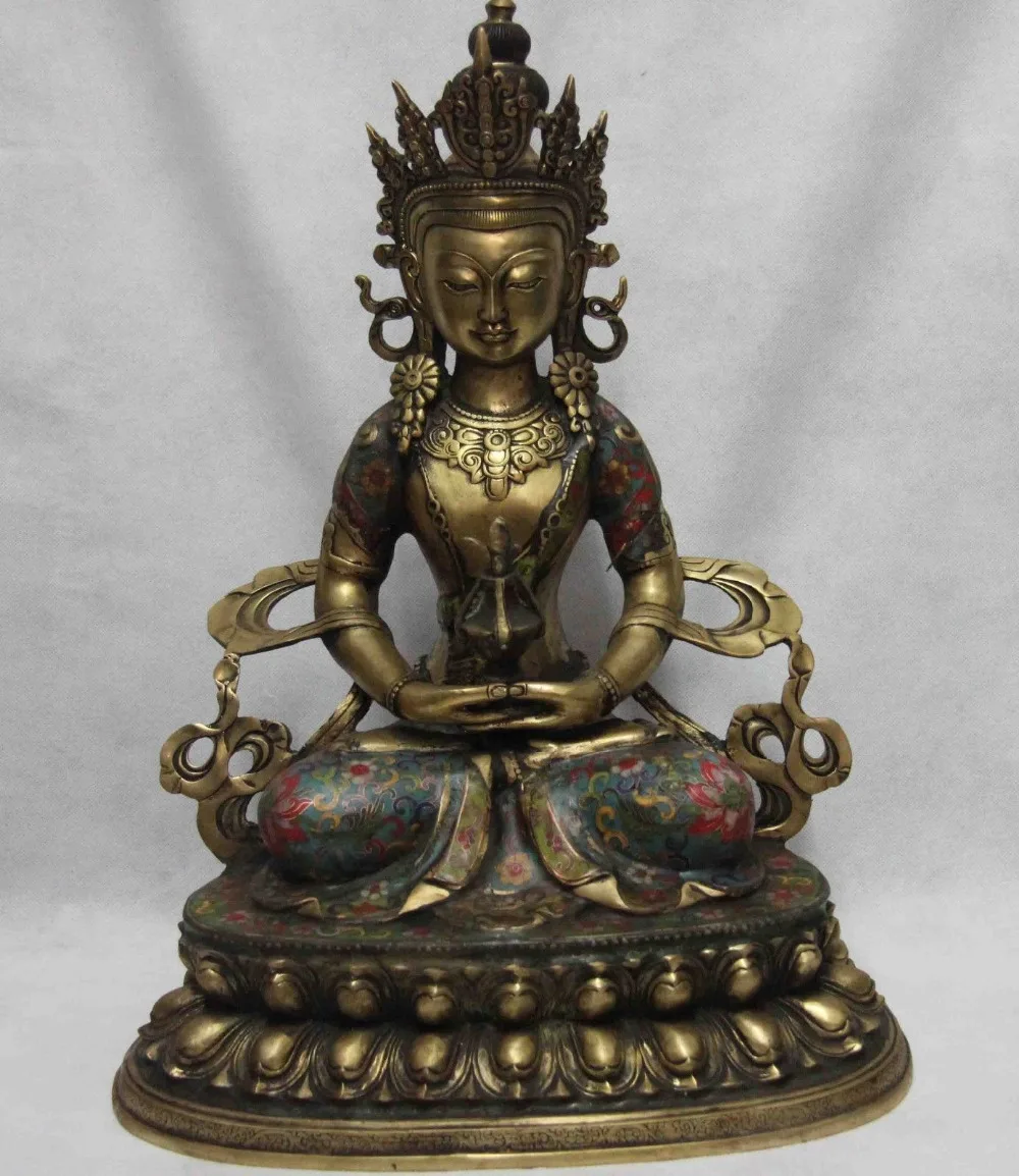 

bi002642 19 Copper Bronze Cloisonne Longevity Amitayus Guan Yin Kwan-yin Goddess Statue
