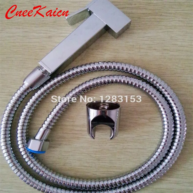 

high quality 100% brasssquare toilet spray gun with 1.2m chrome color shower hose copper inner core stronger bathroom shower