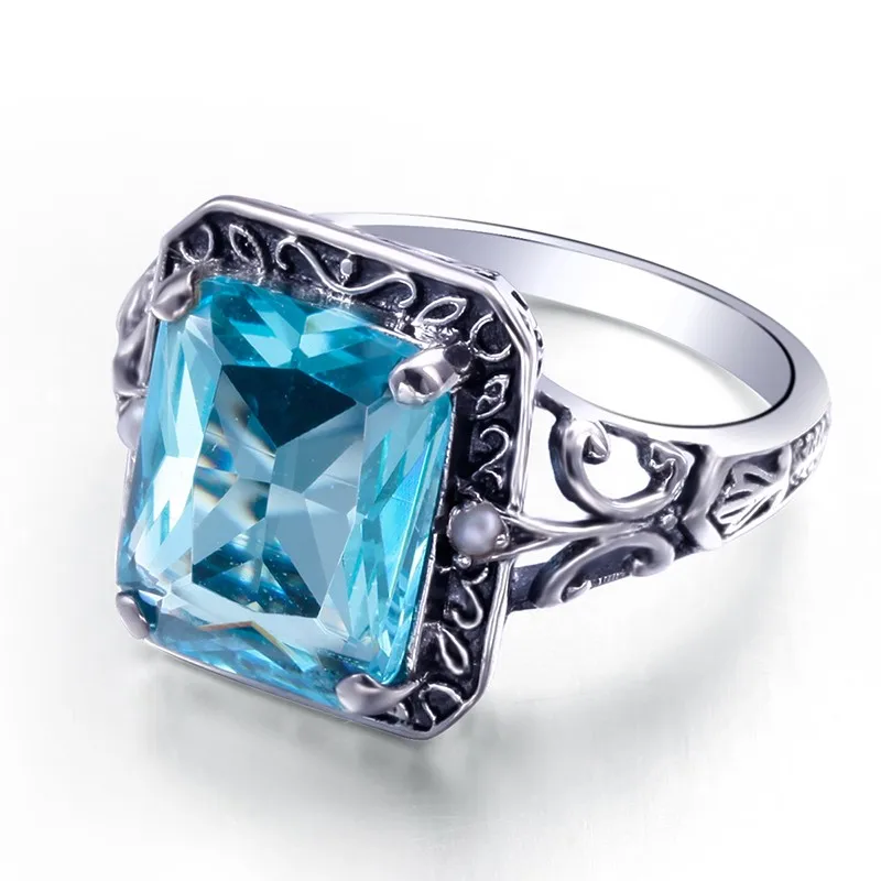 Szjinao 3.5ct мода Аквамарин натуральная 925 пробы серебро ювелирное модное кольцо кольца на годовщину для Для женщин оптовая продажа