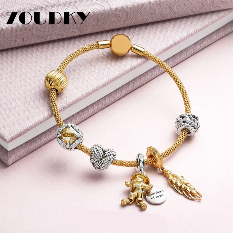 

ZOUDKY 100% 925 Sterling Silver Brand New Gold Bracelet Scarecrow Heart-Shaped Bracelet Set Personality For Fashion Gift