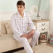 Весна мужской удобный крой с длинными рукавами вязаный хлопковый Кардиган Двойной белый Клетчатая пижама костюм спортивный костюм