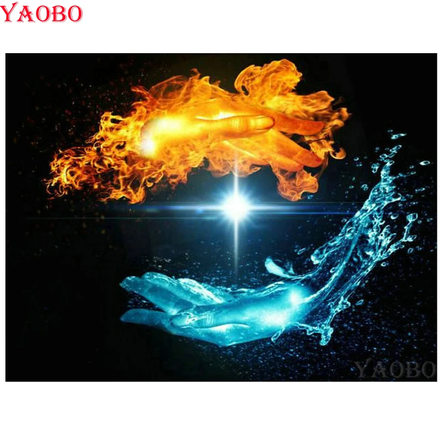 New 5d diamond painting ice fire hand landscape drill 3d full square round mosaic artwork embroidery crafts needlework | Дом и сад
