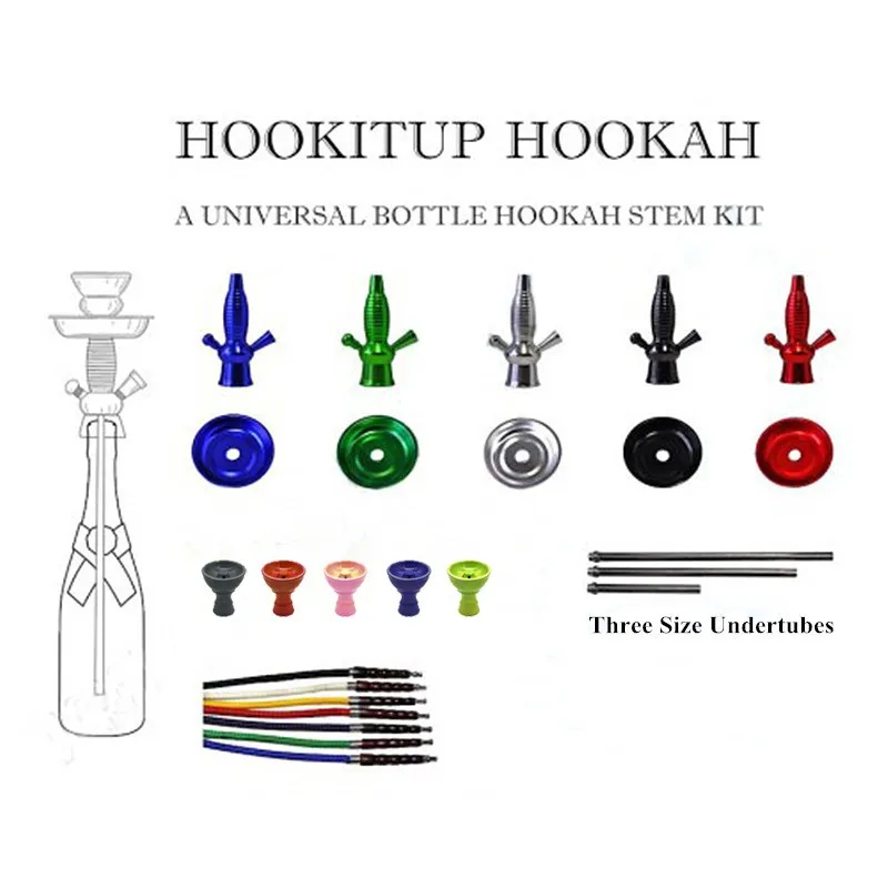 Hookah Shisha Champagne/Wine Bottle Top Hookah Stem Kit HOOKITUP Aluminum Hookah Chicha Complete Set With Bowl And Hose