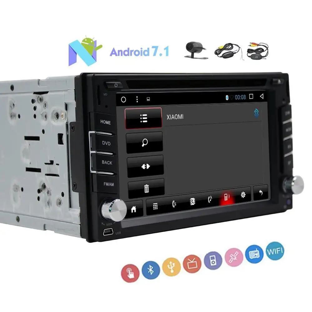 

car head unit dual DIN audio Android 7.1 GPS DVD disc player wireless rear camera support the wife OBD 3G 4G SD USB music input