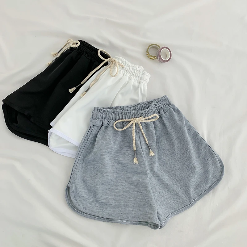 running shorts Lace Up Casual Summer Shorts Women Simple Elastic Slim Straight Shorts Ladies Fashion Beach High Waist Black White Shorts Female outfits for women