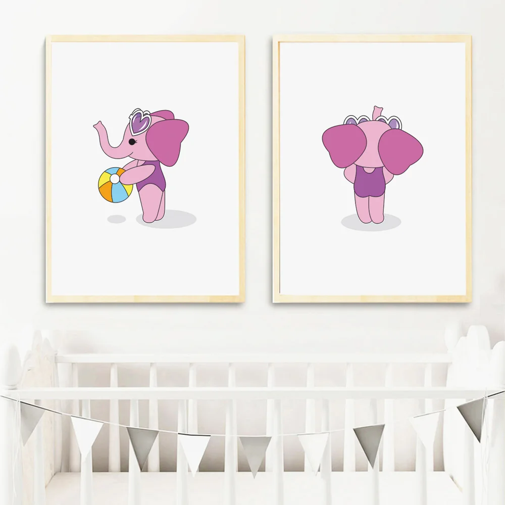 Kartun Gajah Bermain Bola Dinding Seni Lukisan Kanvas Nordic Poster Dan Cetakan Nursery Dinding Gambar Bayi Anak Dekorasi Kamar Painting Calligraphy AliExpress