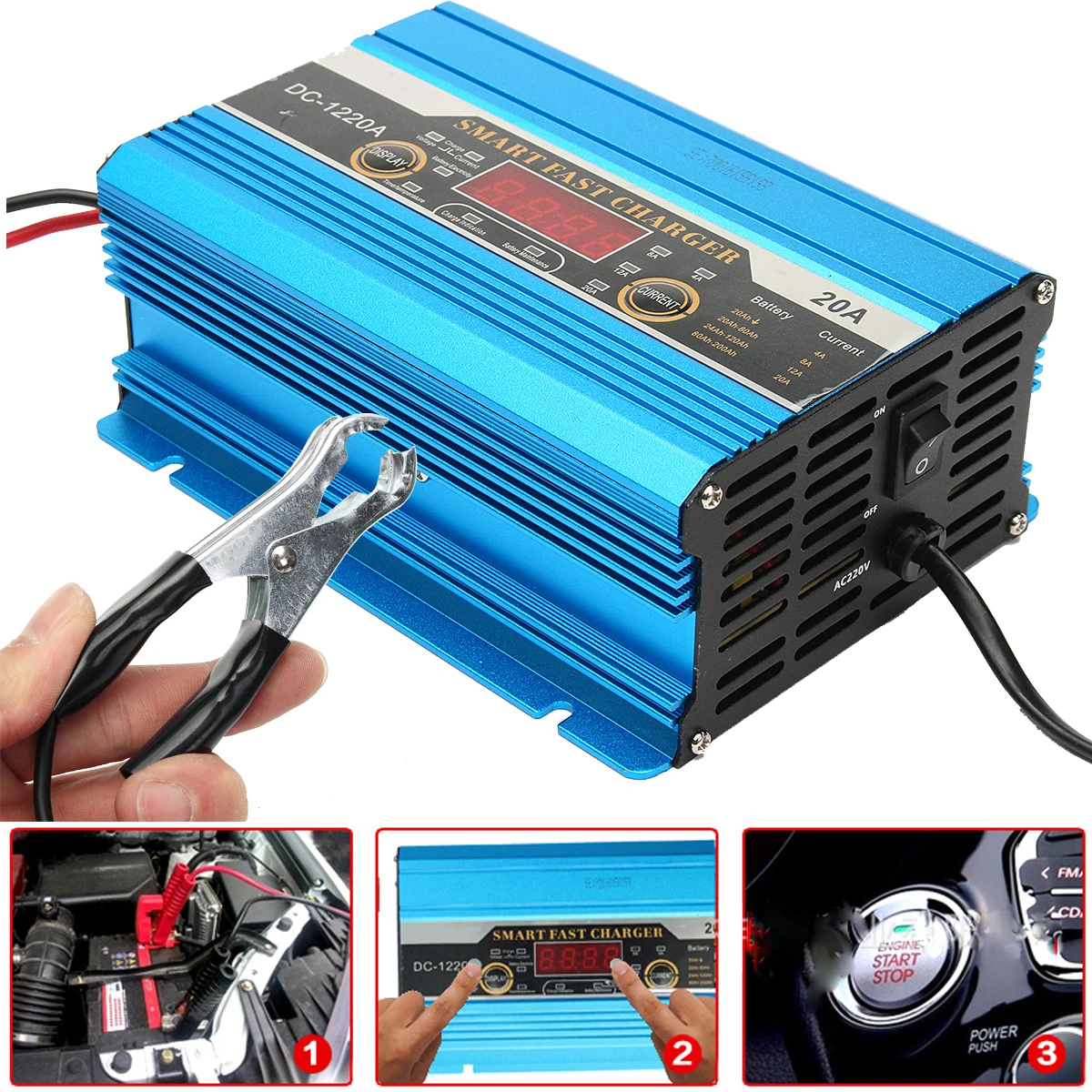 12V 20A 200AH Car Battery Charger Motorcycle Battery Pure Copper Smart Fast font b Repair b