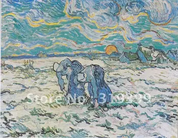 

100% handmade Oil Painting reproduction,Two Peasant Women Digging in a Snow Covered Field at Sunset By Vincent Van Gogh