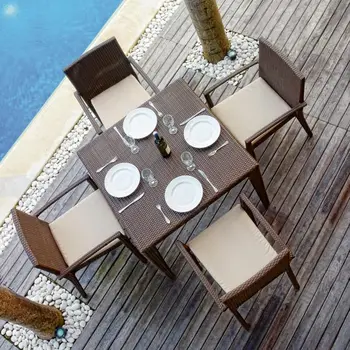 

Leisure ways all weather synthetic rattan restaurant dining table and 4 chairs