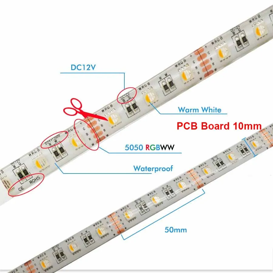 5 20 м RGB/W Светодиодная лента 5050 водонепроницаемая IP20/IP65 DC12V 4 цвета в 1 светодиодный