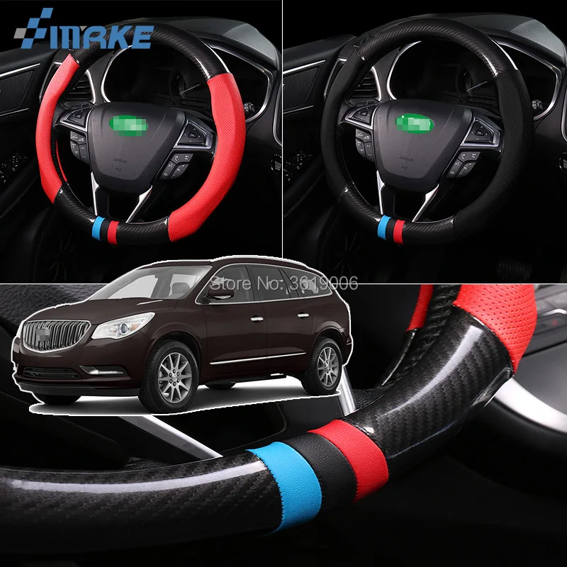 smRKE For Buick Enclave Steering Wheel Cover Anti Slip Carbon Fiber Top PVC Leather Sport Style