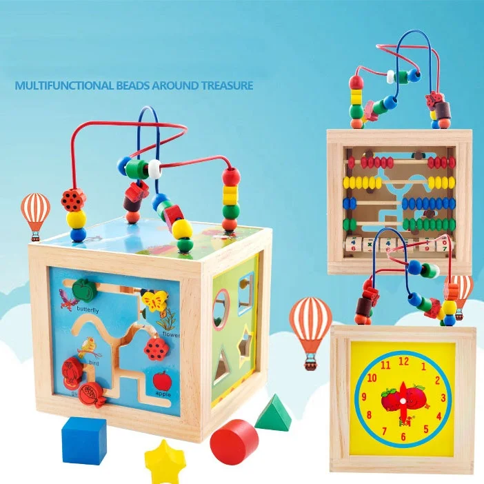 

2019 New 5 in 1 Play Methods Baby Toys Children Kids Colorful Wooden Playing Funny Toy Large Around Beads Educational Toy Gifts