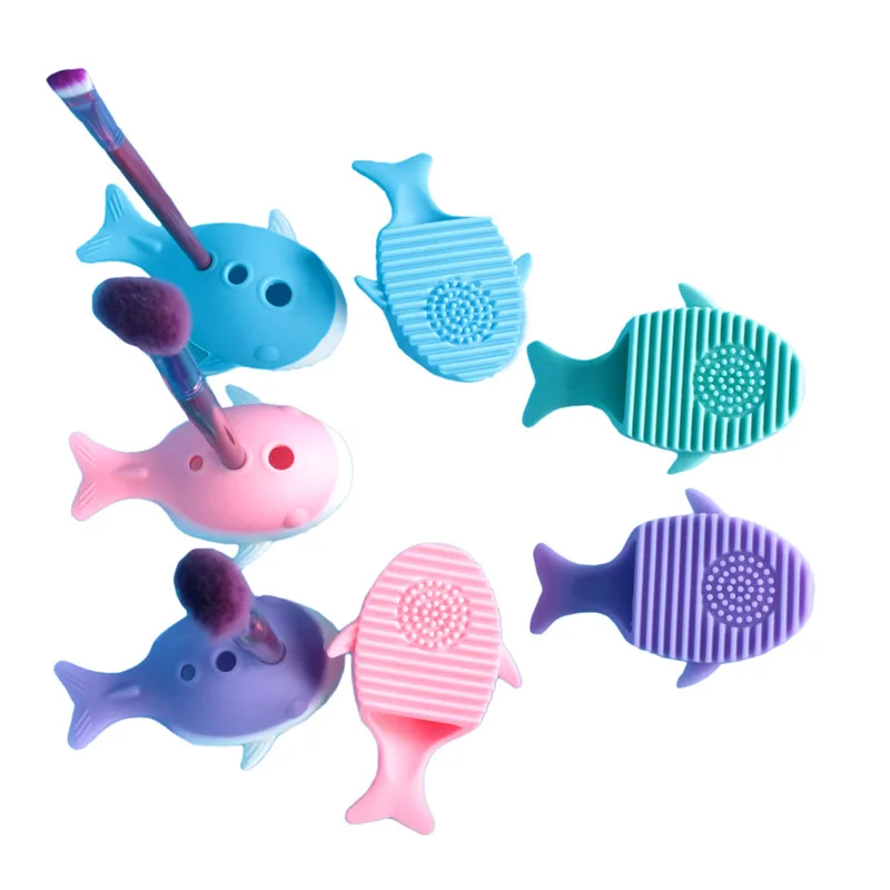 1Pcs Silicone Glove Scrubber Board Heart Mermaid Makeup Brush Holder Cosmetics Wash Cleaning Mat Make Up Cleaning Washing Pad