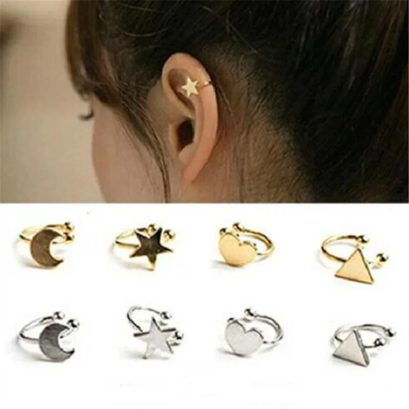 

Olaru Fashion Jewelry Satr Moon Heart triangle Cut Leaf Clip Earrings Woman New statement Earcuff Ear earing trendy Brincos Hot