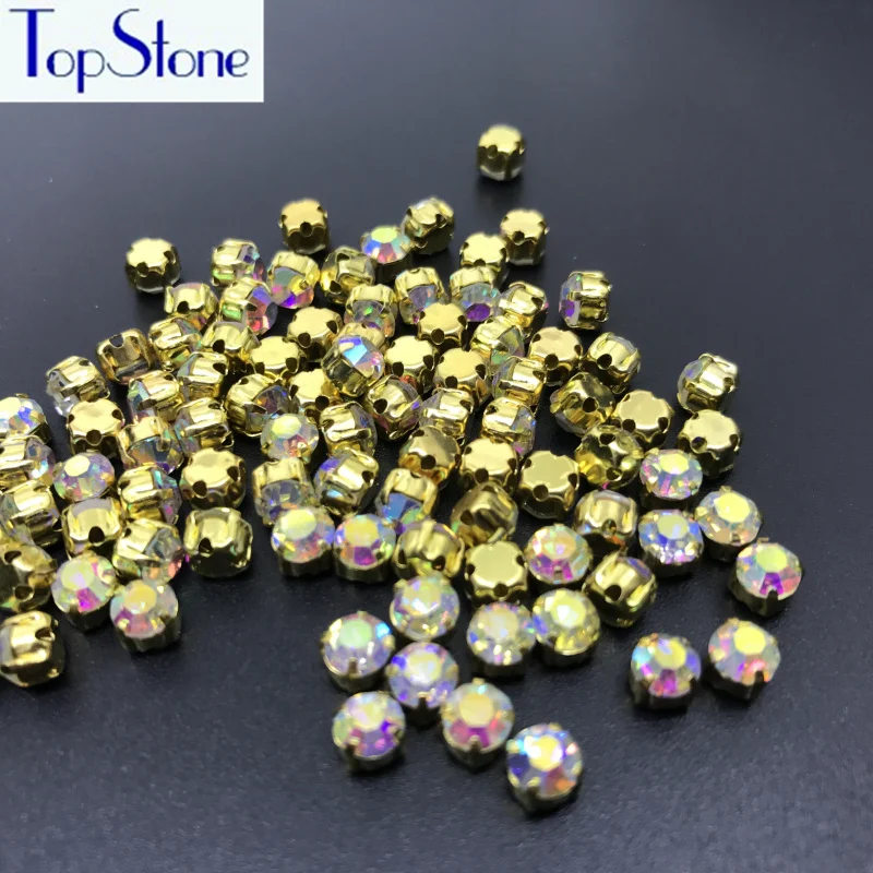 

TopStone 3/4/5/6/8/10mm Glass Chatons Crystal AB Clear Shiny Crystal Stone Sew on claw Rhinestones use for DIY accessories