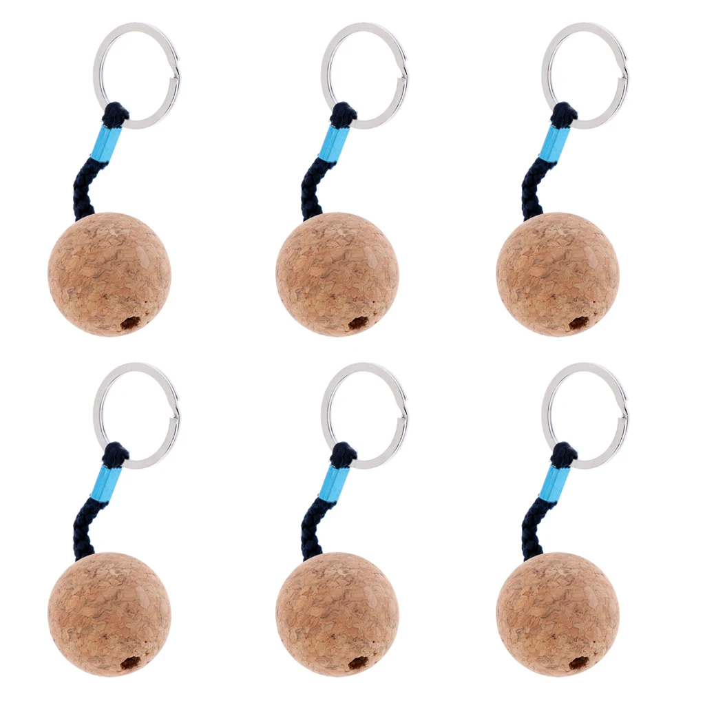 6 Pieces Boat Marine Kayak Canoe Key Float / Floating Keyring Key Ring / Floatable Keychain Key Chain Buoyant Cork Ball - 35mm 