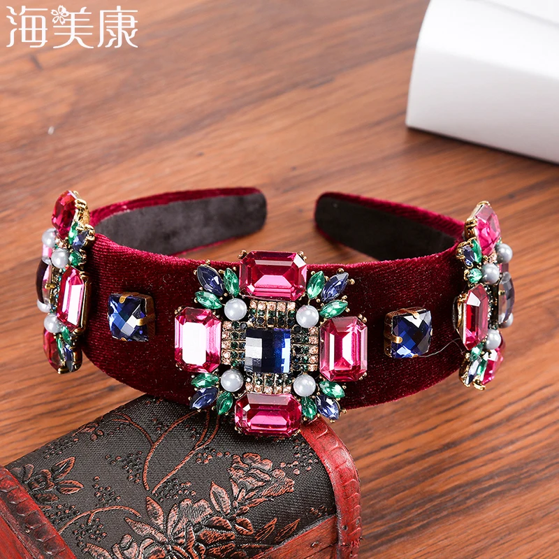 

Haimeikang Baroque Colored Rhinestone Cross Headband Two-color Wild Catwalk HairbandTemperament Street Shoot Headband