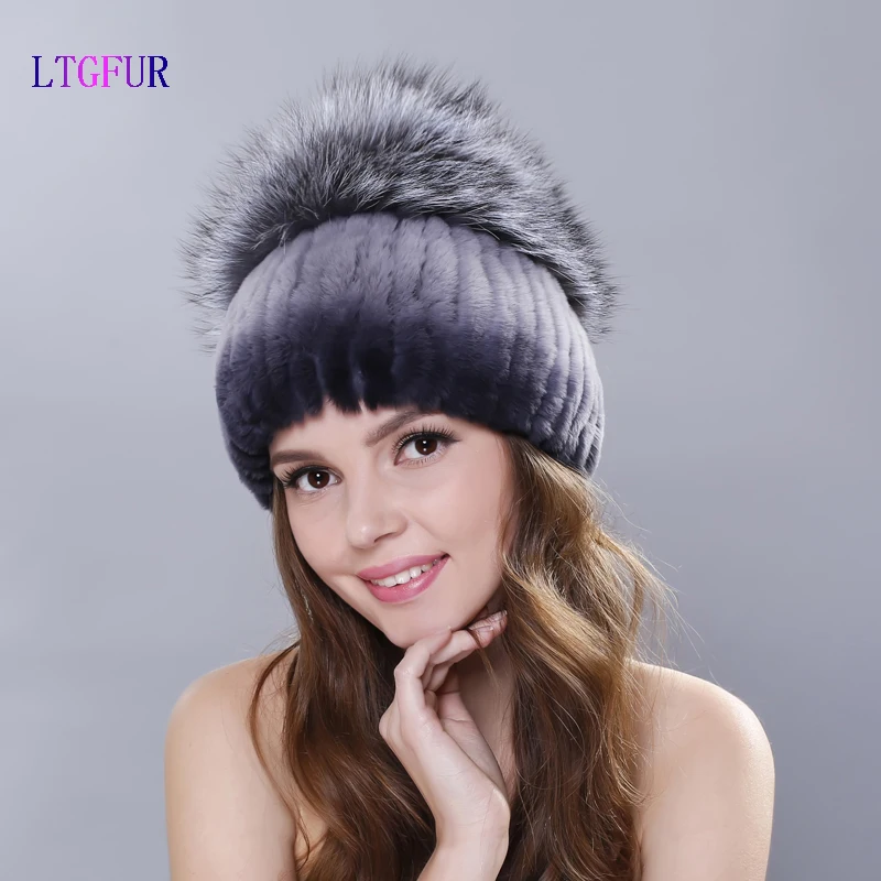 LTG FUR2018 Новая модная женская зимняя шапка с лисьим мехом Женская эластичная