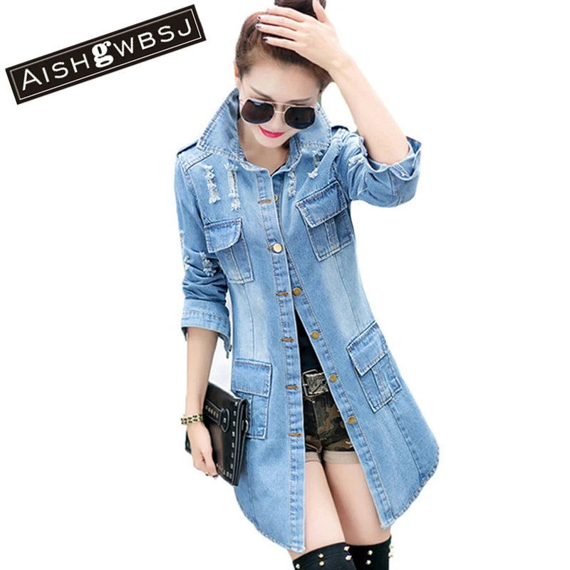 AISHGWBSJ Plus Size Women Denim Slim Coat Jean Jackets Casual Women