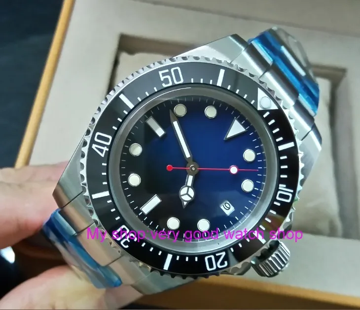 

43mm GEERVO blue&black dial Black ceramic Bezel Automatic Self-Wind movement Men Watch luminous Mechanical watches 843A