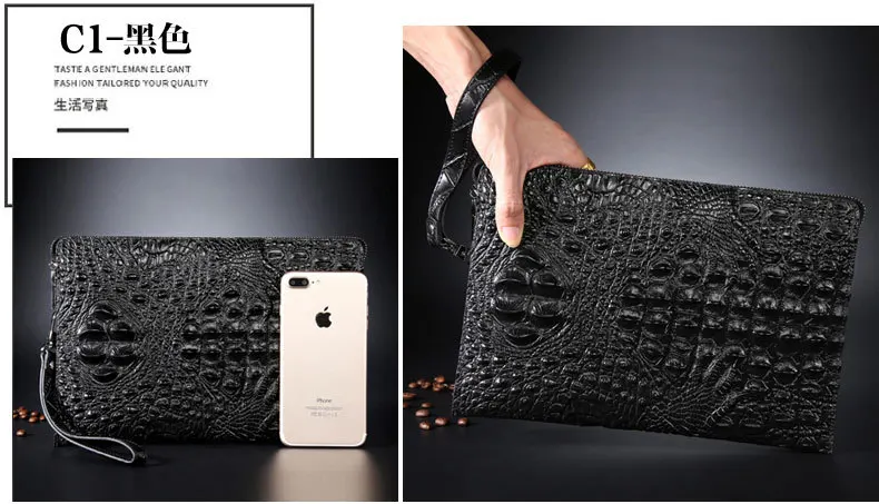 Мужской клатч из натуральной воловьей кожи с узором «крокодиловая кожа», сумка для мобильного телефона, деловая сумка, дневной клатч, трехслойный карман