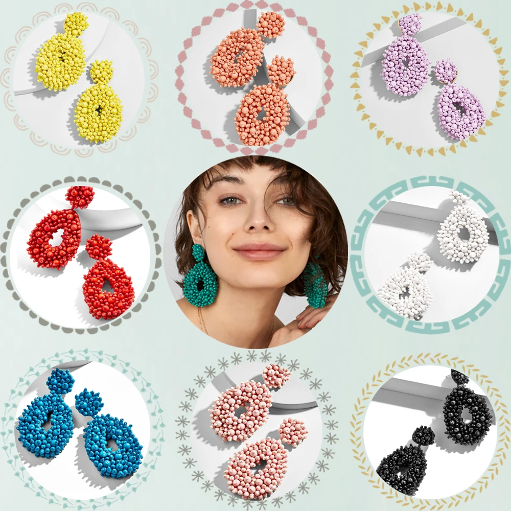 

Dvacaman Candy Color Beads Drop Dangle Earrings Women Girls Korean Jewelry Boho Handmade Hanging Earrings Wholesale Bijoux Gifts