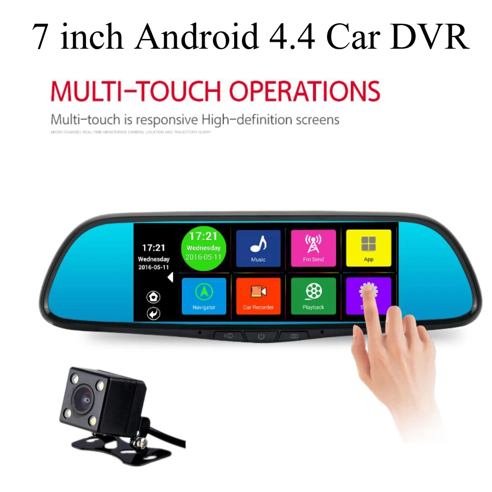 Android 4.4 touch screen Car DVR 7 inch 16GB ROM Dual Lens cameara Rearview mirror Full HD
