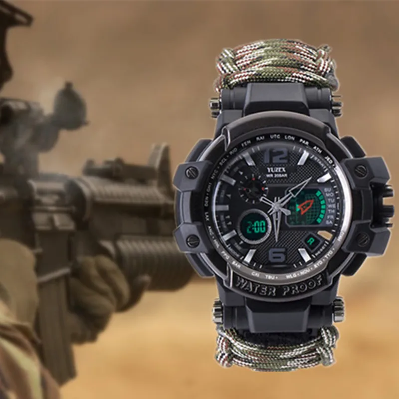 Relógio de Sobrevivência ao ar Multifuncional à Prova Livre Dwaterproof Água Militar Tático Paracord Pulseira Acampamento Caminhadas Engrenagem Emergência Edc