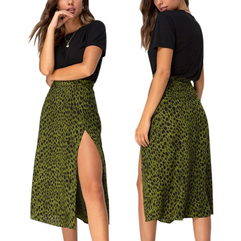 Сексуальная юбка женская модная летняя юбка выше колена на шнуровке Леопардовый принт с высокой талией Длинная тонкая юбка с разрезом faldas mujer moda