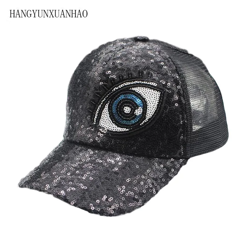 

2019 Men Women Fashion Sequin Net Cap Mesh Back Trucker Cap Eyelet Net Breathable Baseball Cap Hip Hop Sports Snapback