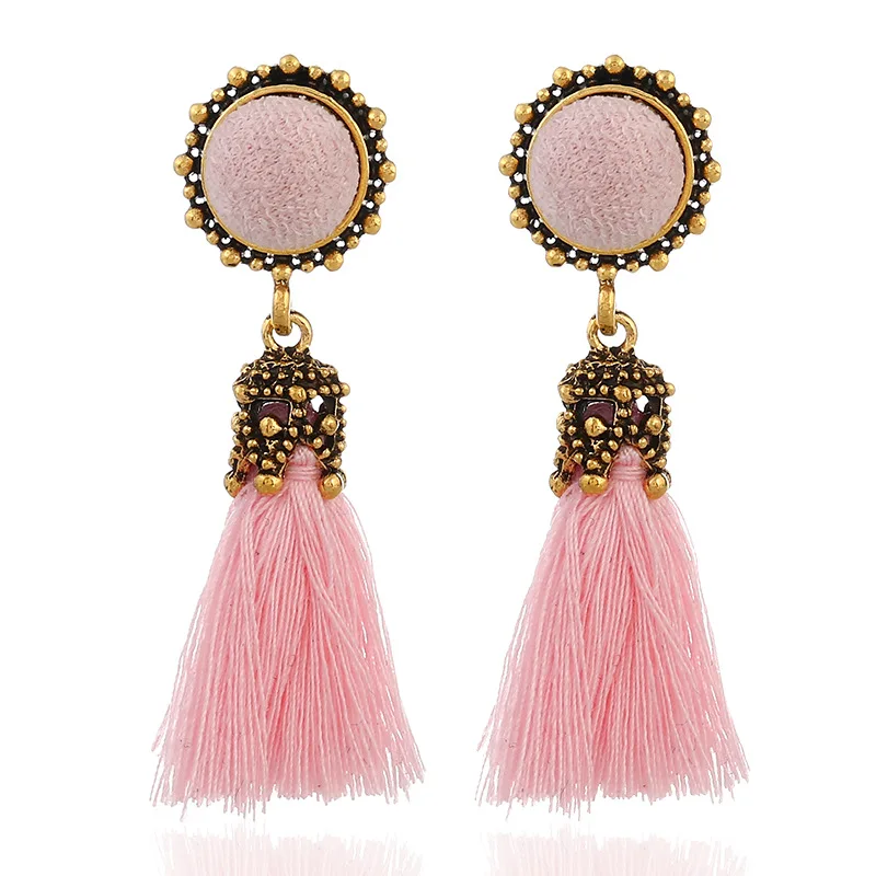 

Silk Tassel Earrings for Women Oval Petals Fringed Earring Fashion Statement Jewelry Female Bohemia Gold Color Drop Brincos N19